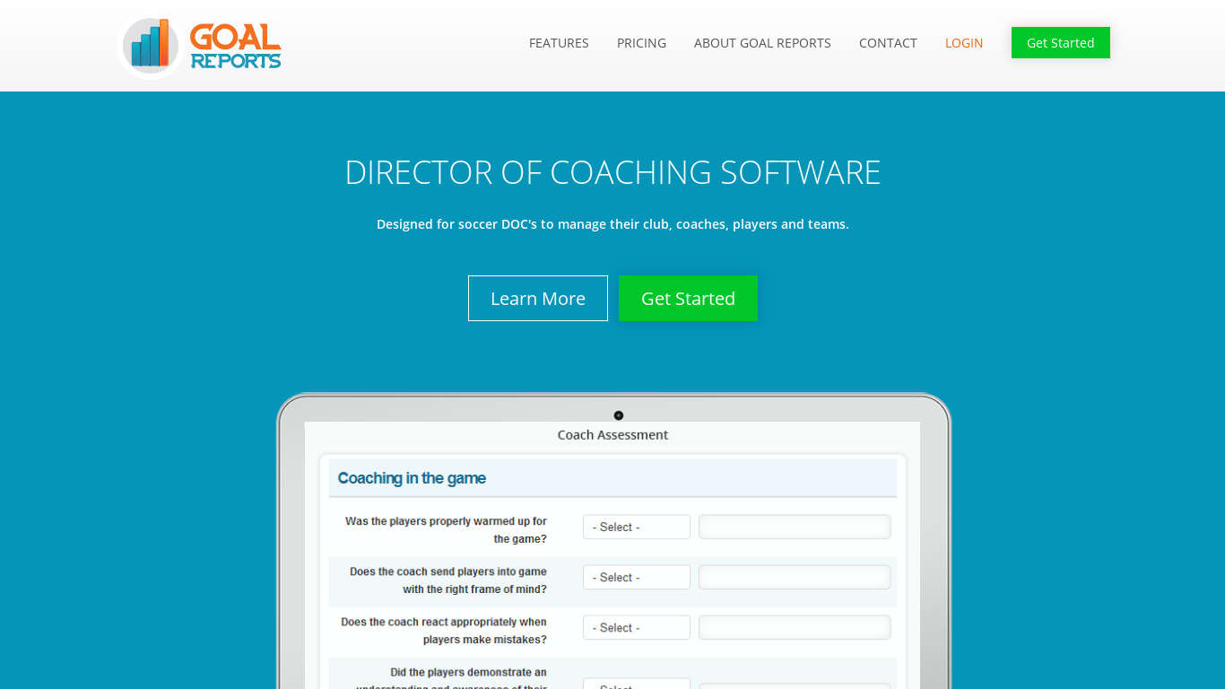 Goal Reports Landing page
