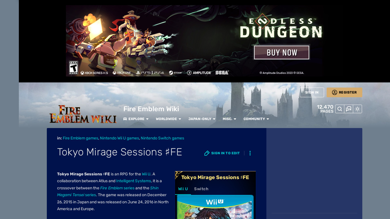 Tokyo Mirage Sessions FE Landing page