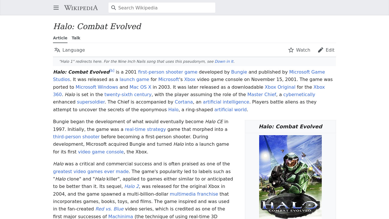 Halo: Combat Evolved Landing page