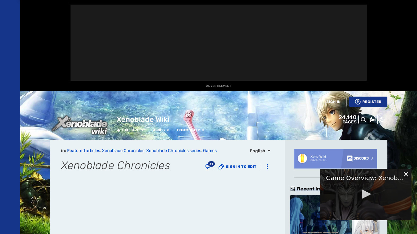 Xenoblade Chronicles Landing page