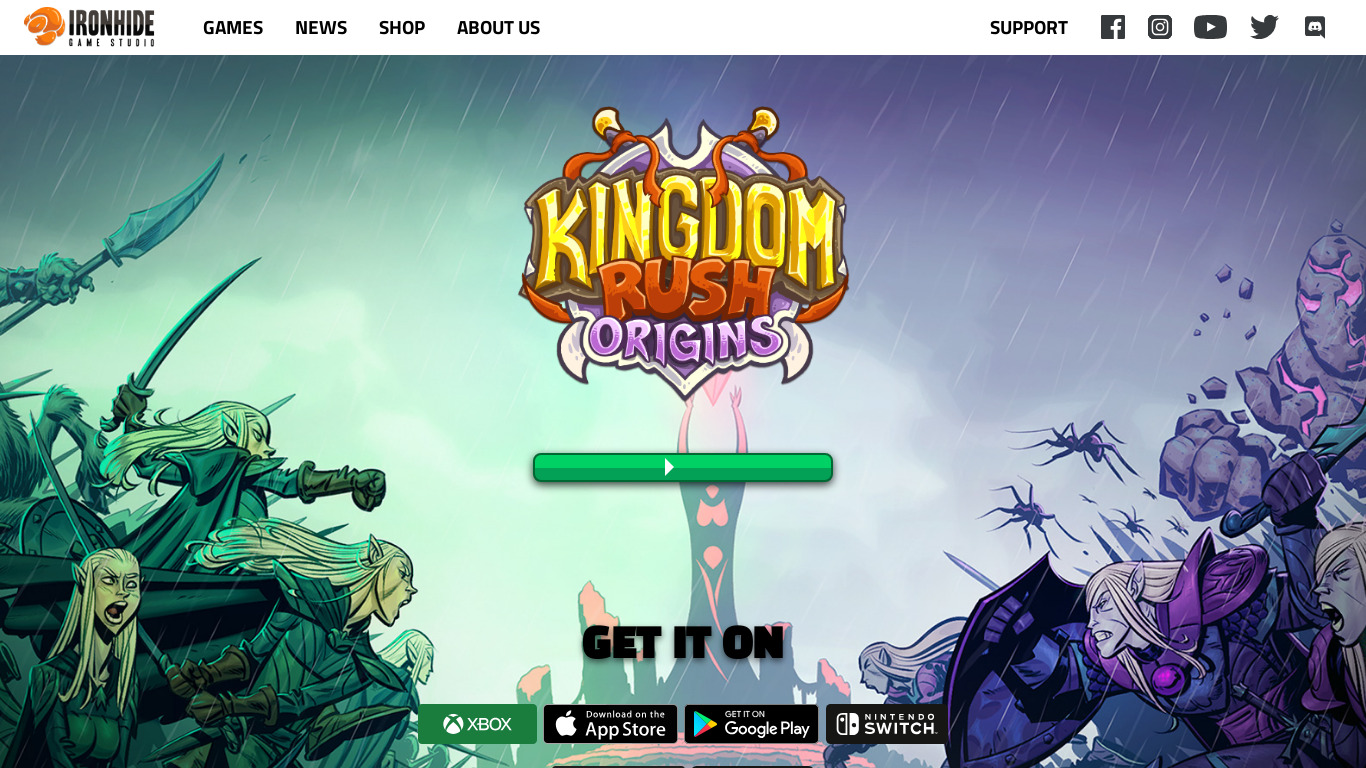 Kingdom Rush Origins Landing page