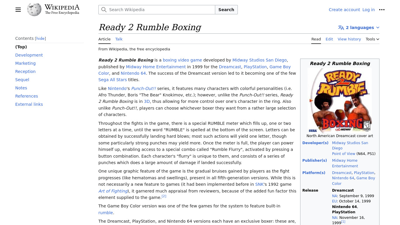 Ready 2 Rumble Boxing Landing page