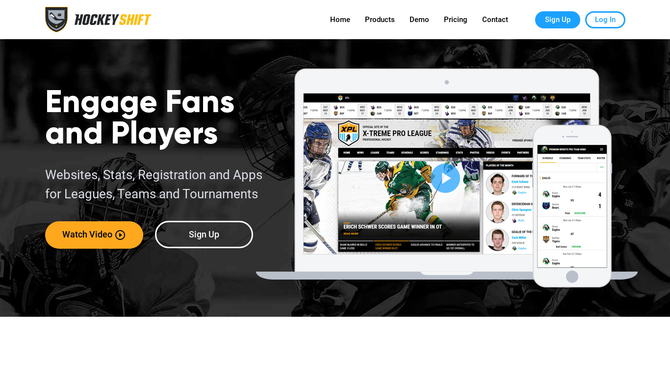 HockeyShift Landing page