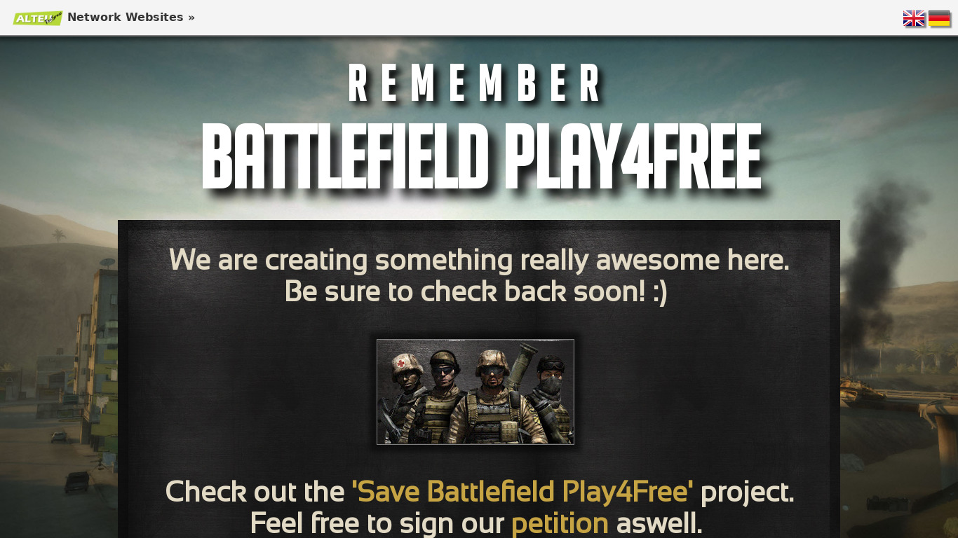 Battlefield Play4Free Landing page