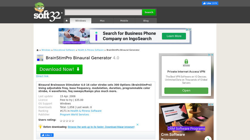 BrainStimPro Binaural Generator Landing Page