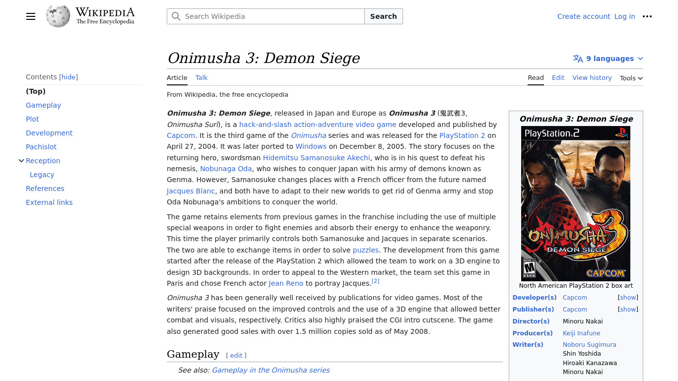 Onimusha 3: Demon Siege Landing page