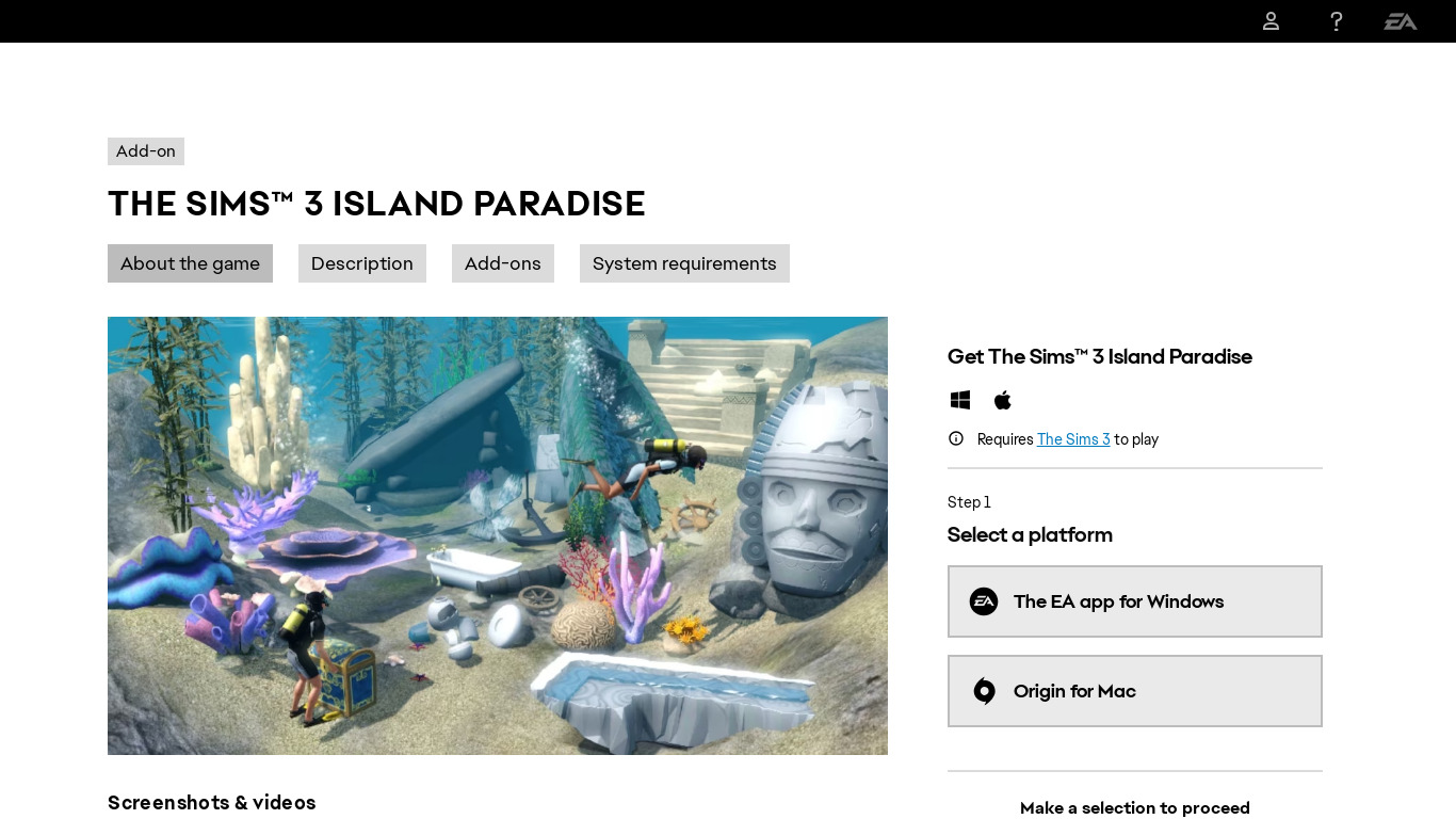 The Sims 3: Island Paradise Landing page