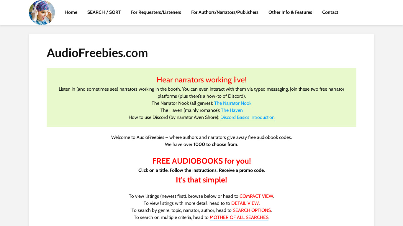 AudioFreebies.com Landing page