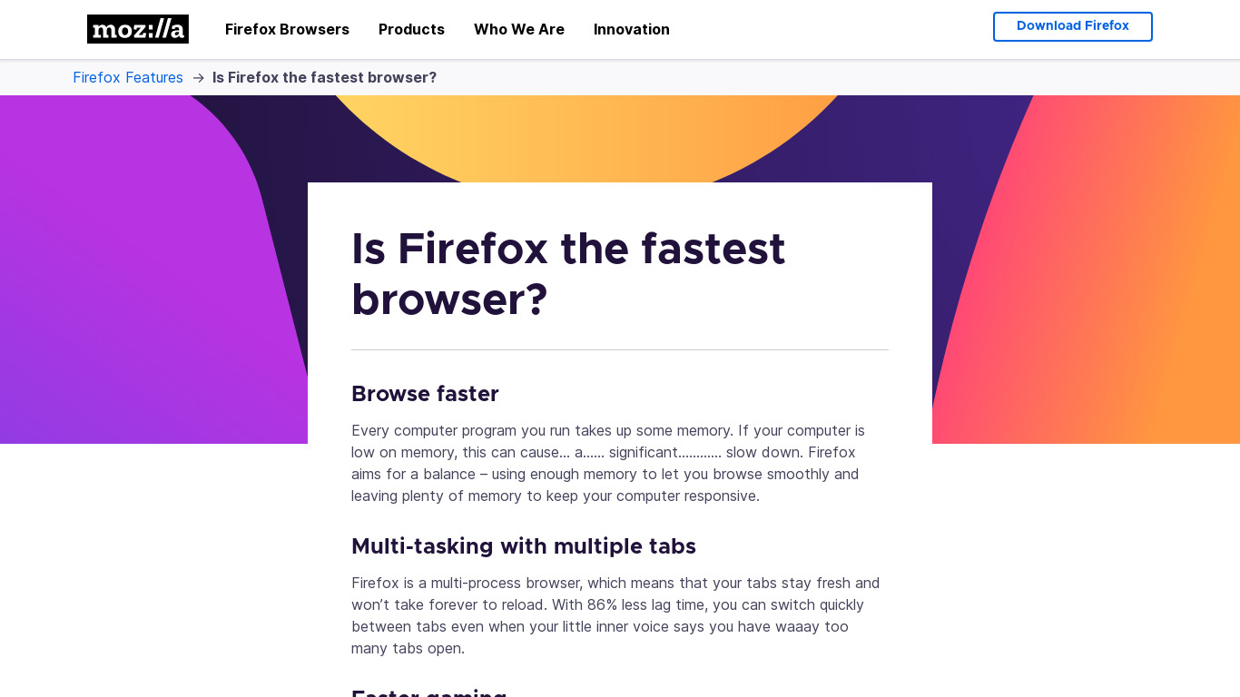 Firefox Browser fast & private Landing page