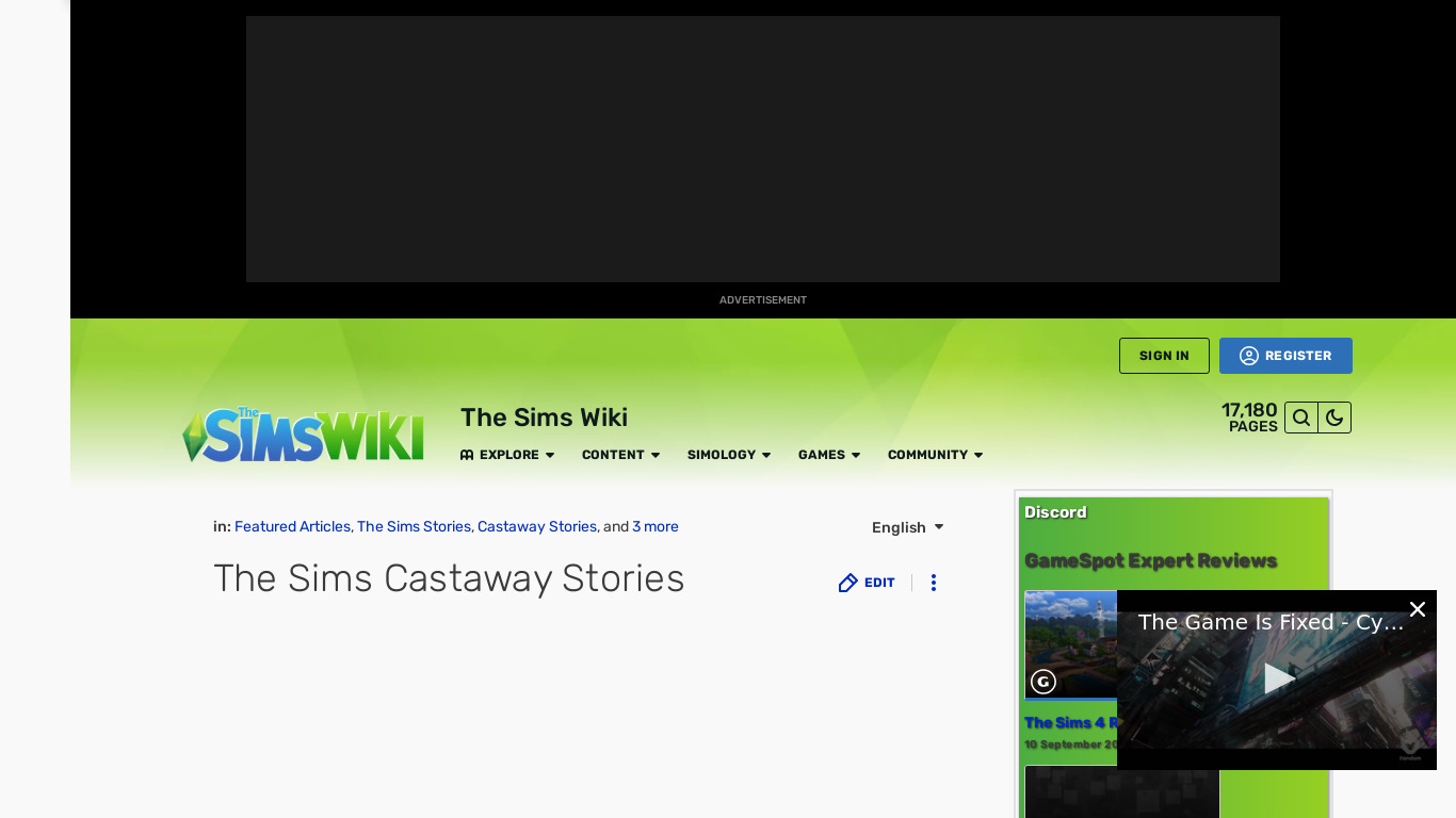 The Sims Castaway Stories Landing page
