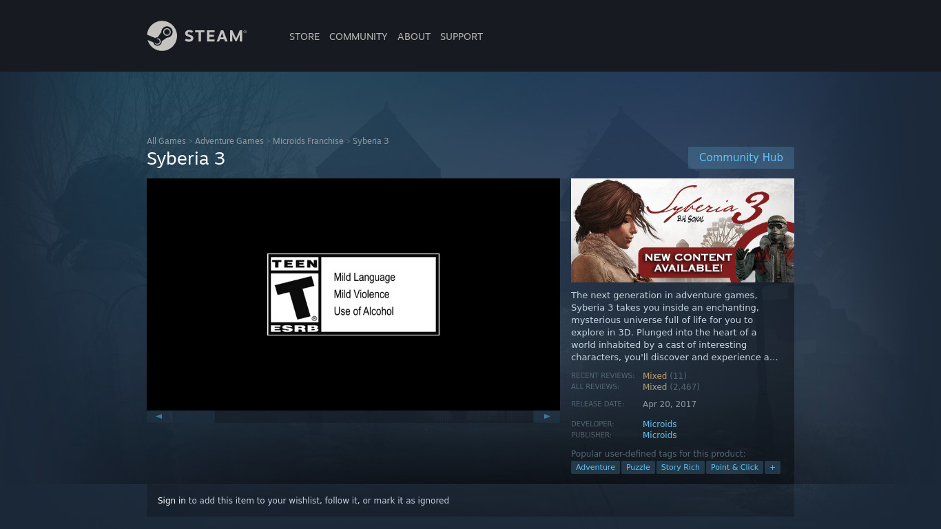 Syberia 3 Landing page
