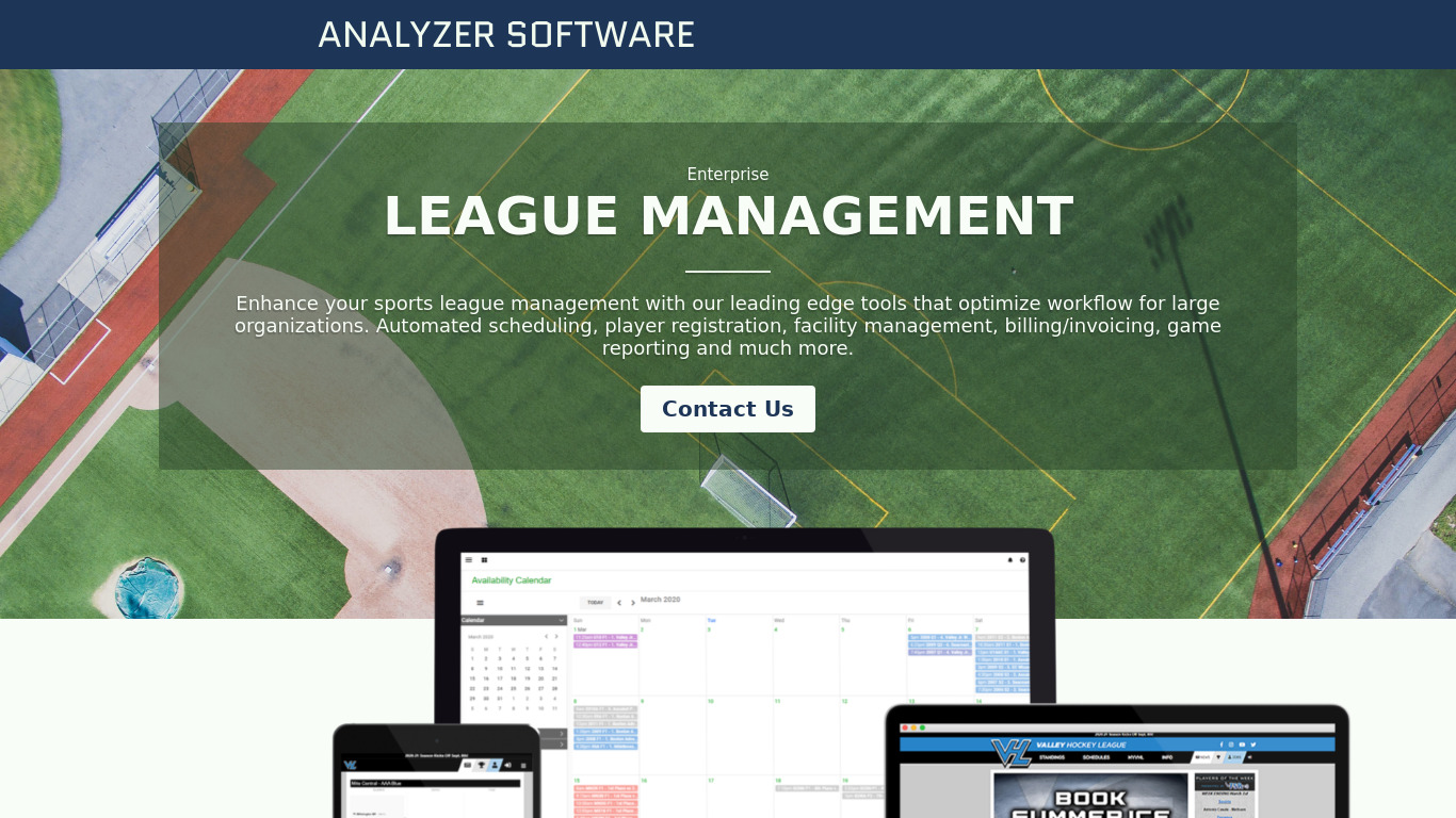 League Analyzer for Sports Landing page