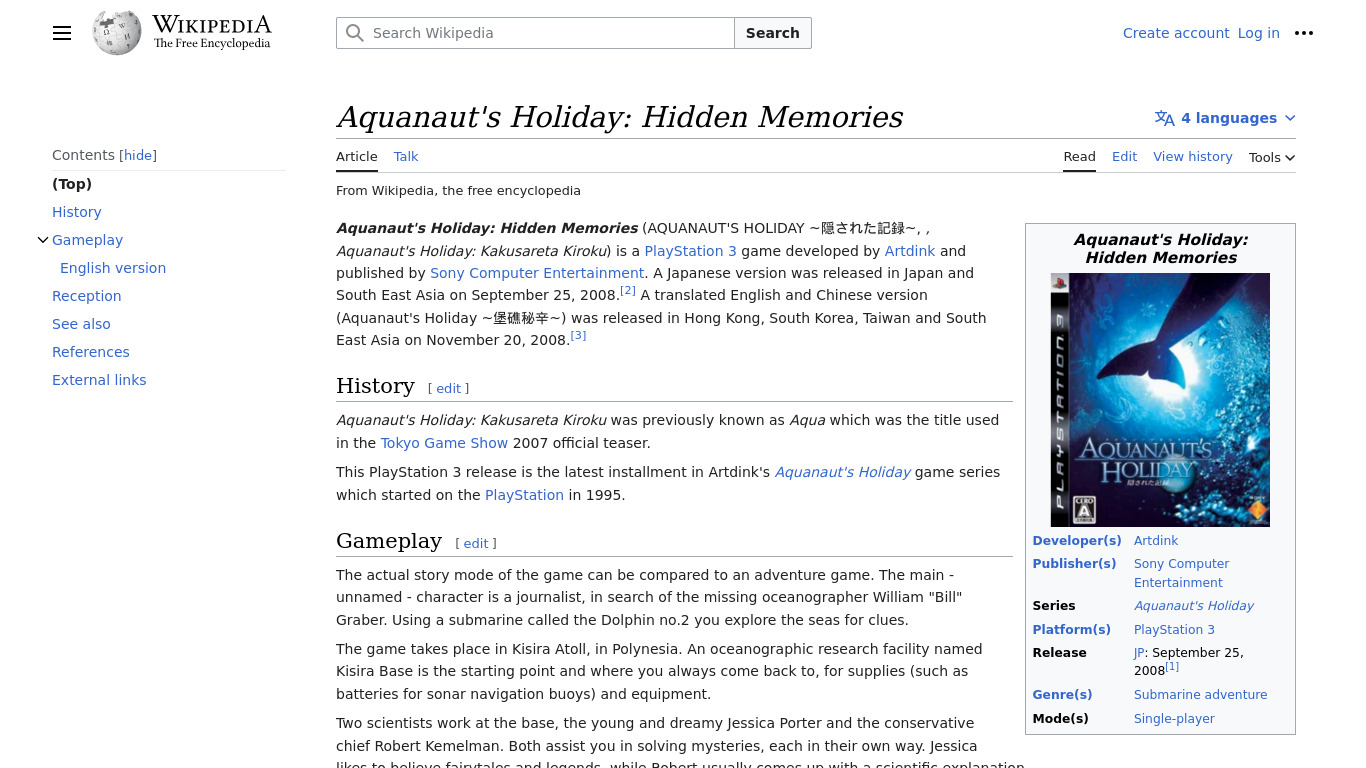 Aquanaut’s Holiday: Hidden Memories Landing page