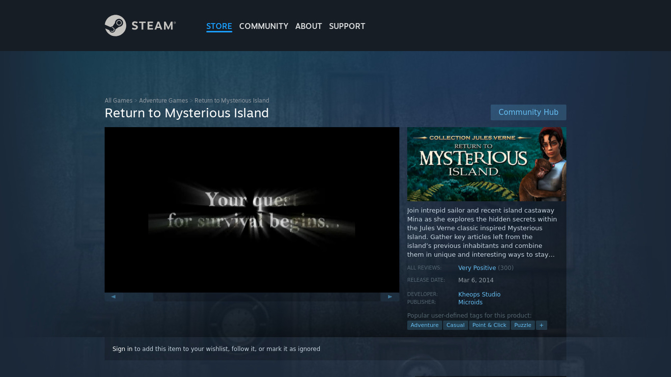 Return to Mysterious Island Landing page