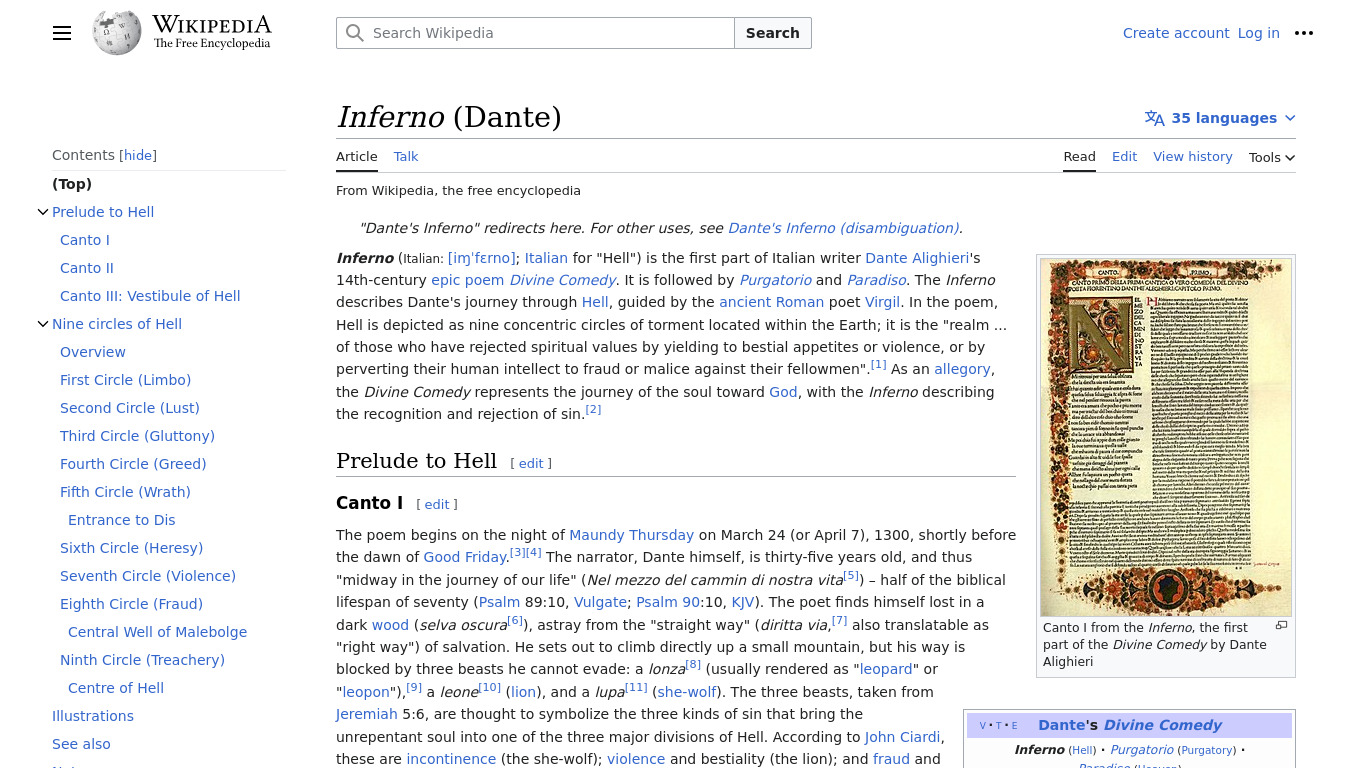 Dante’s Inferno Landing page