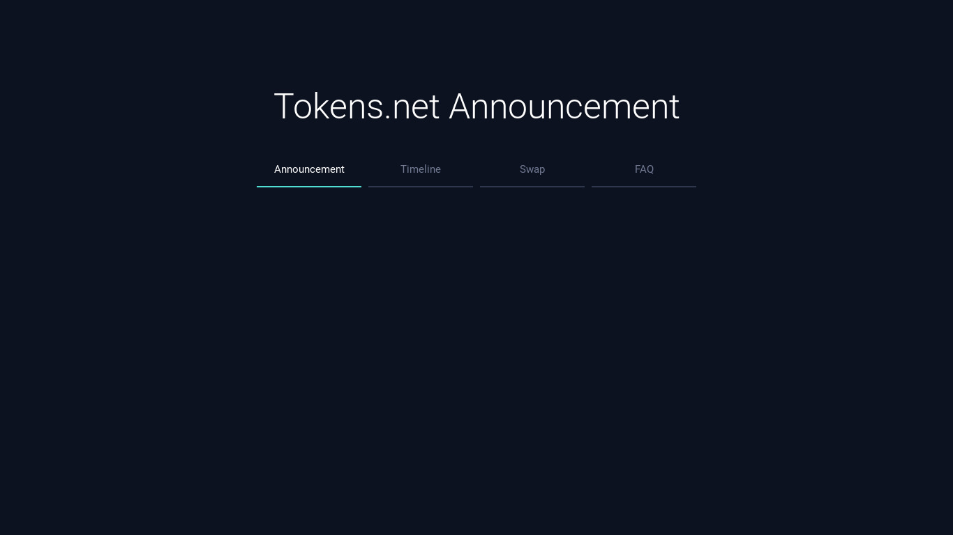 Tokens.net Landing page