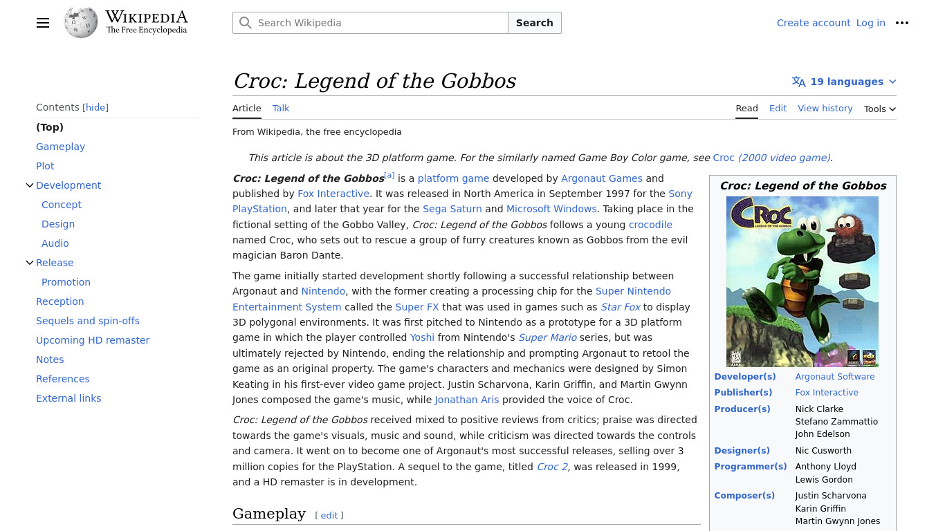 Croc: Legend of the Gobbos Landing page