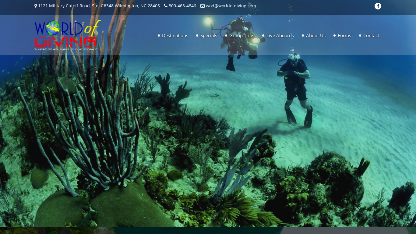 World of Diving Landing page