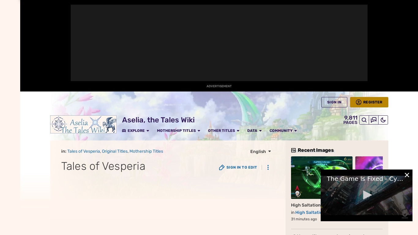 Tales of Vesperia Landing page