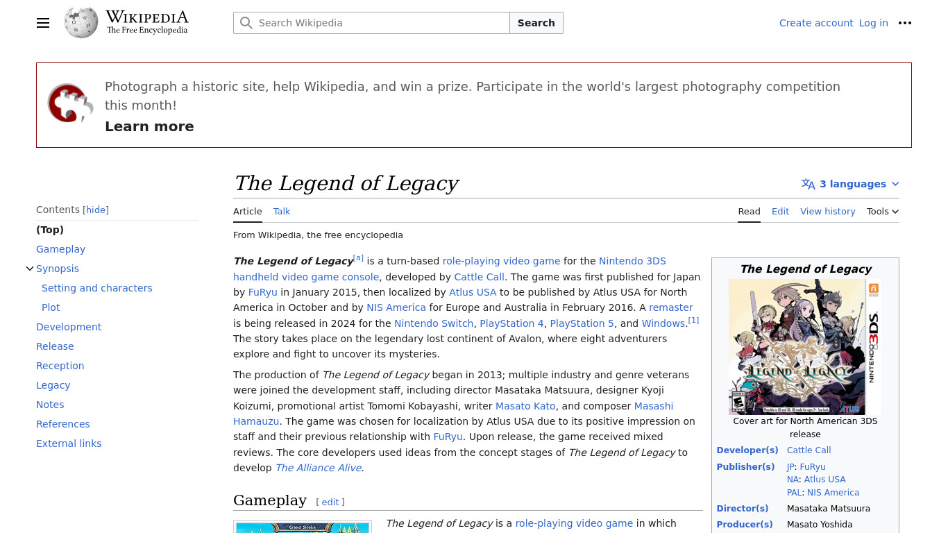 The Legend of Legacy Landing page