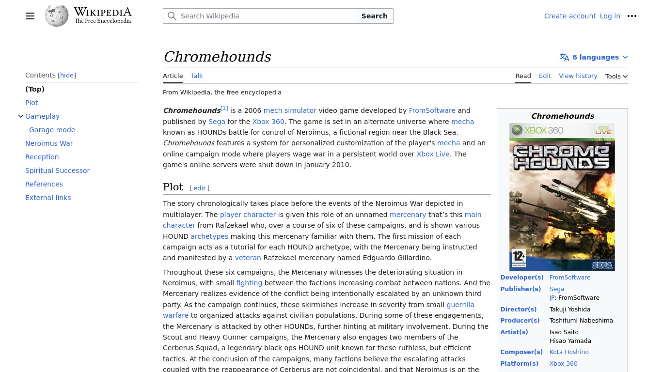 Chromehounds Landing page