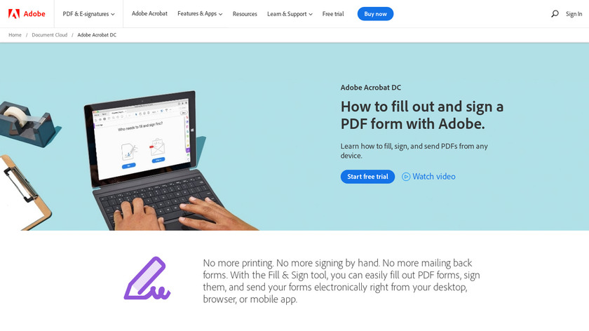 Adobe Fill & Sign Landing Page