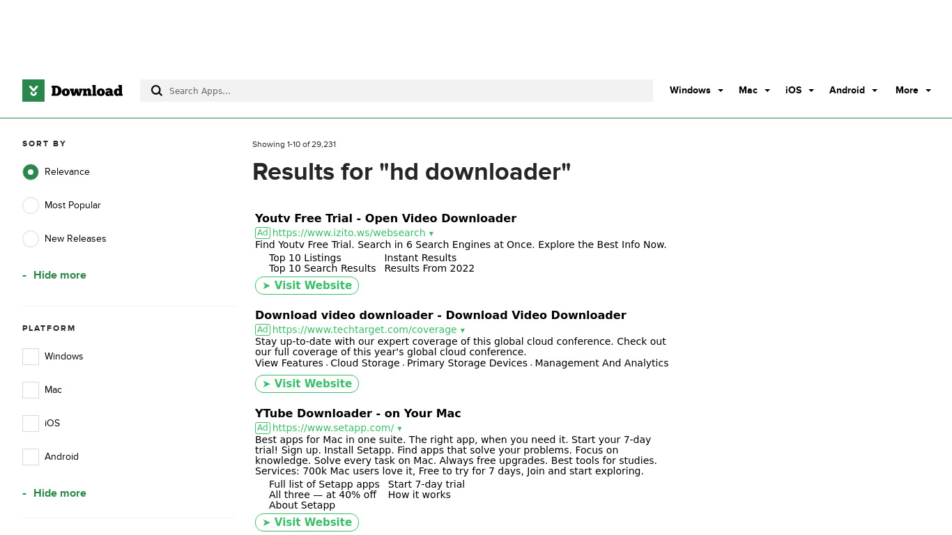 HDDownloader Landing page