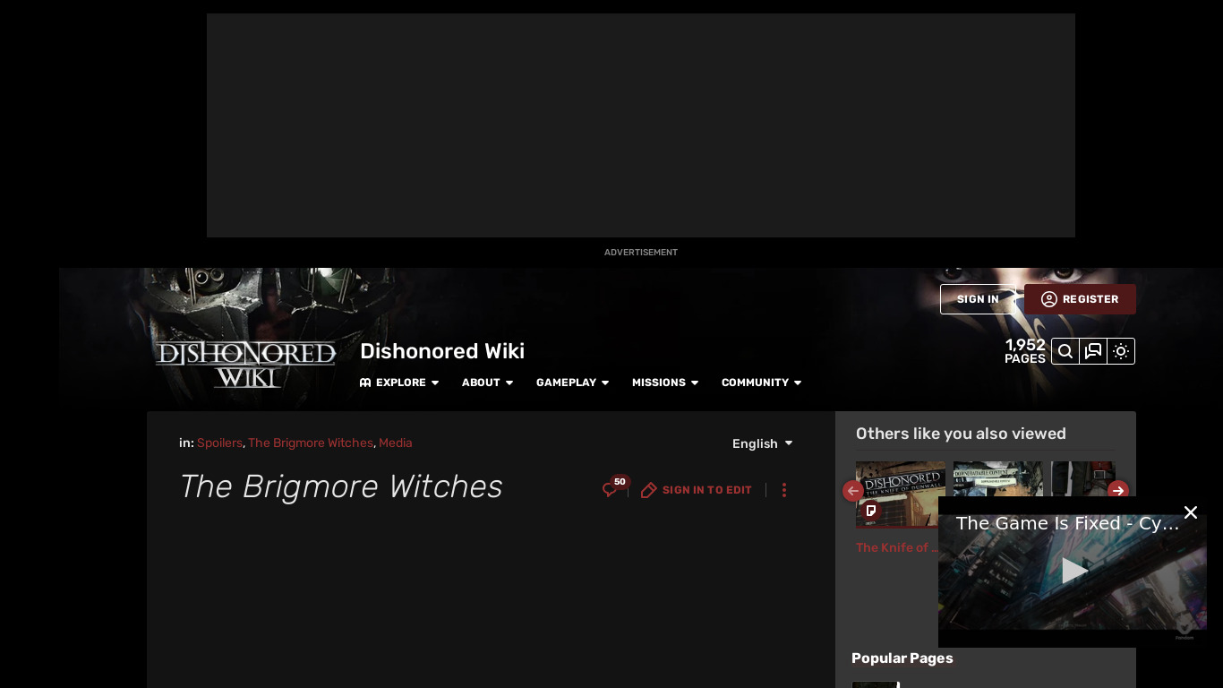 Dishonored: The Brigmore Witches Landing page
