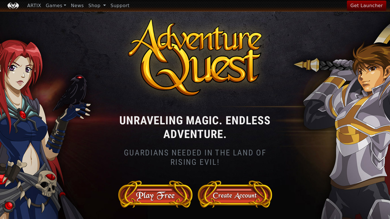 Adventure Quest Landing page