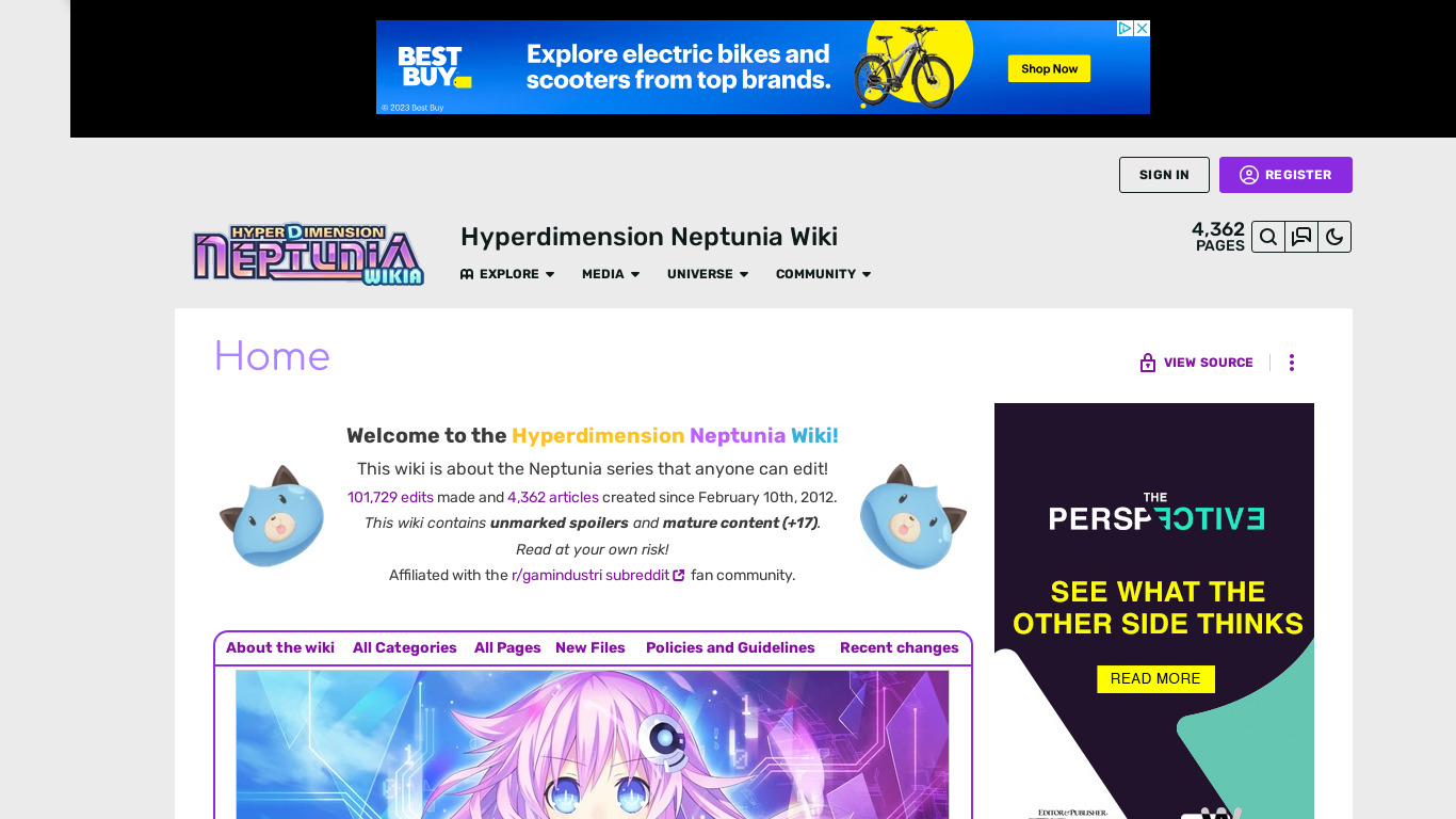 Hyperdimension Neptunia Landing page