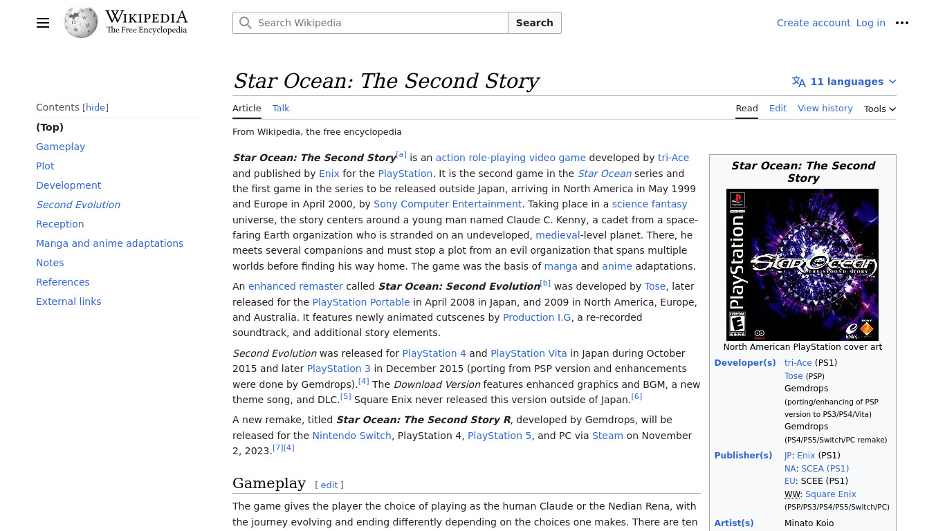 Star Ocean: The Second Story Landing page