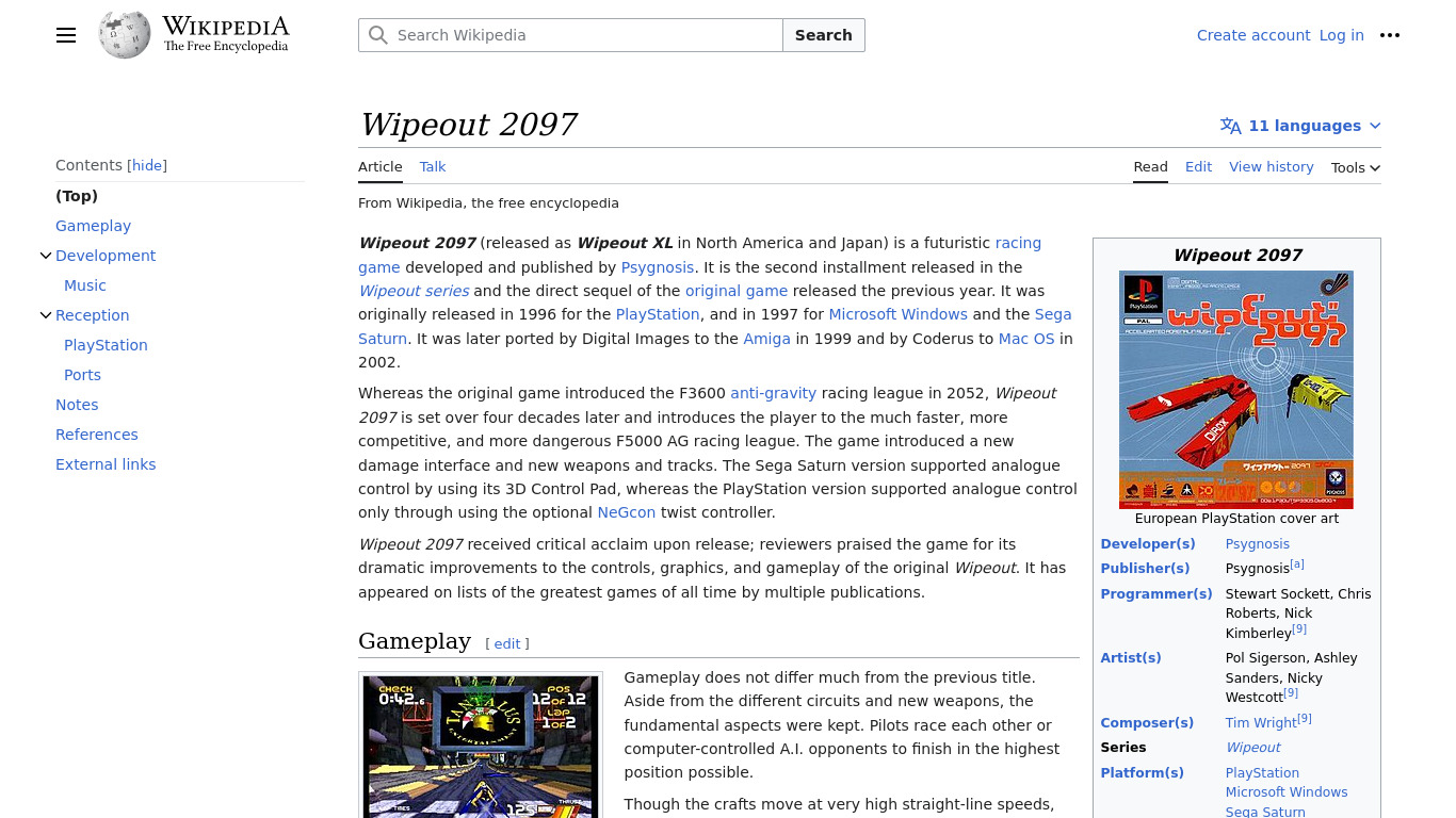 Wipeout 2097 Landing page