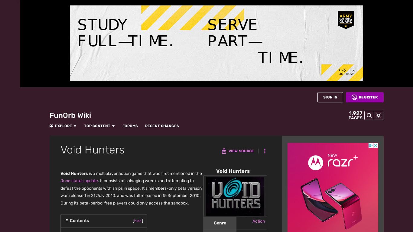 Void Hunters Landing page
