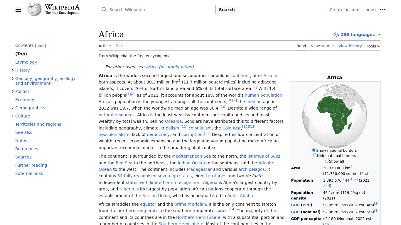 Afrika Landing page