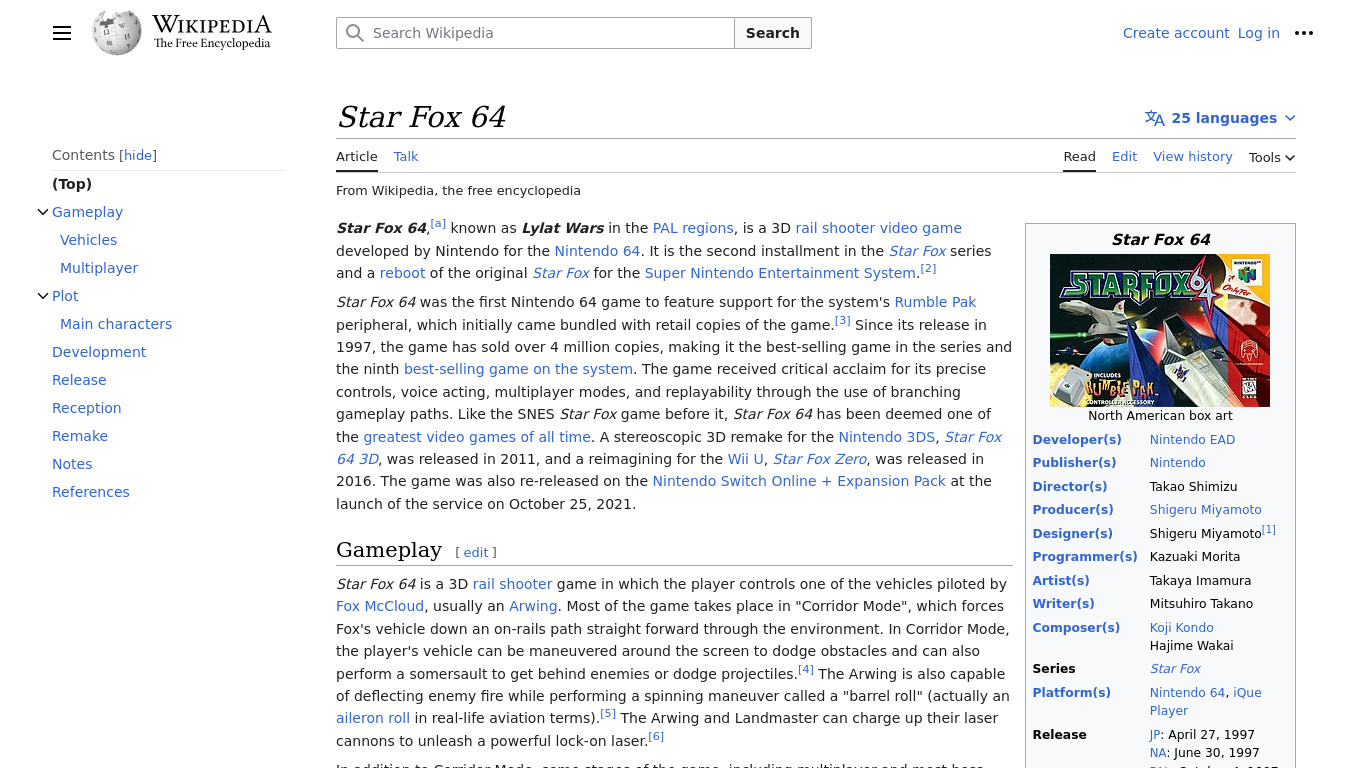 Star Fox 64 Landing page
