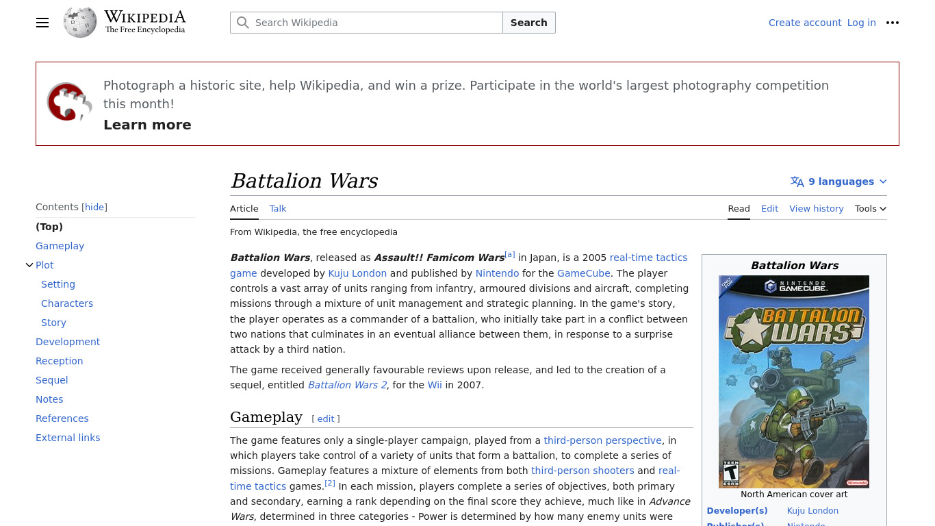 Battalion Wars Landing page