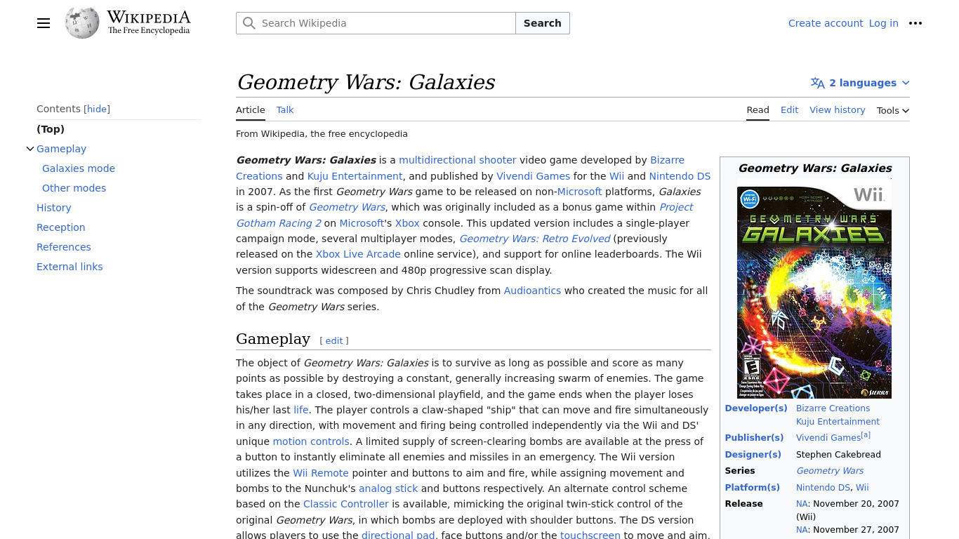 Geometry Wars: Galaxies Landing page