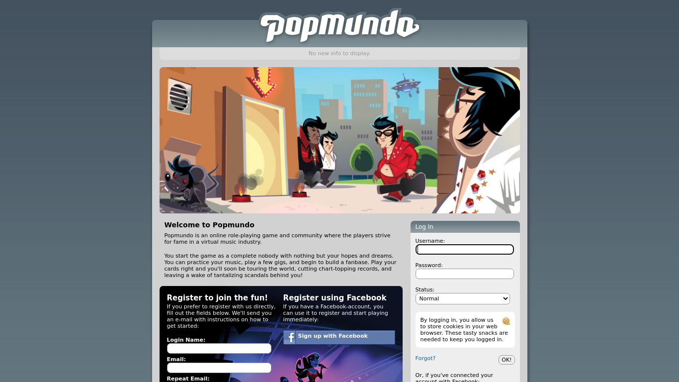 Popmundo Landing page