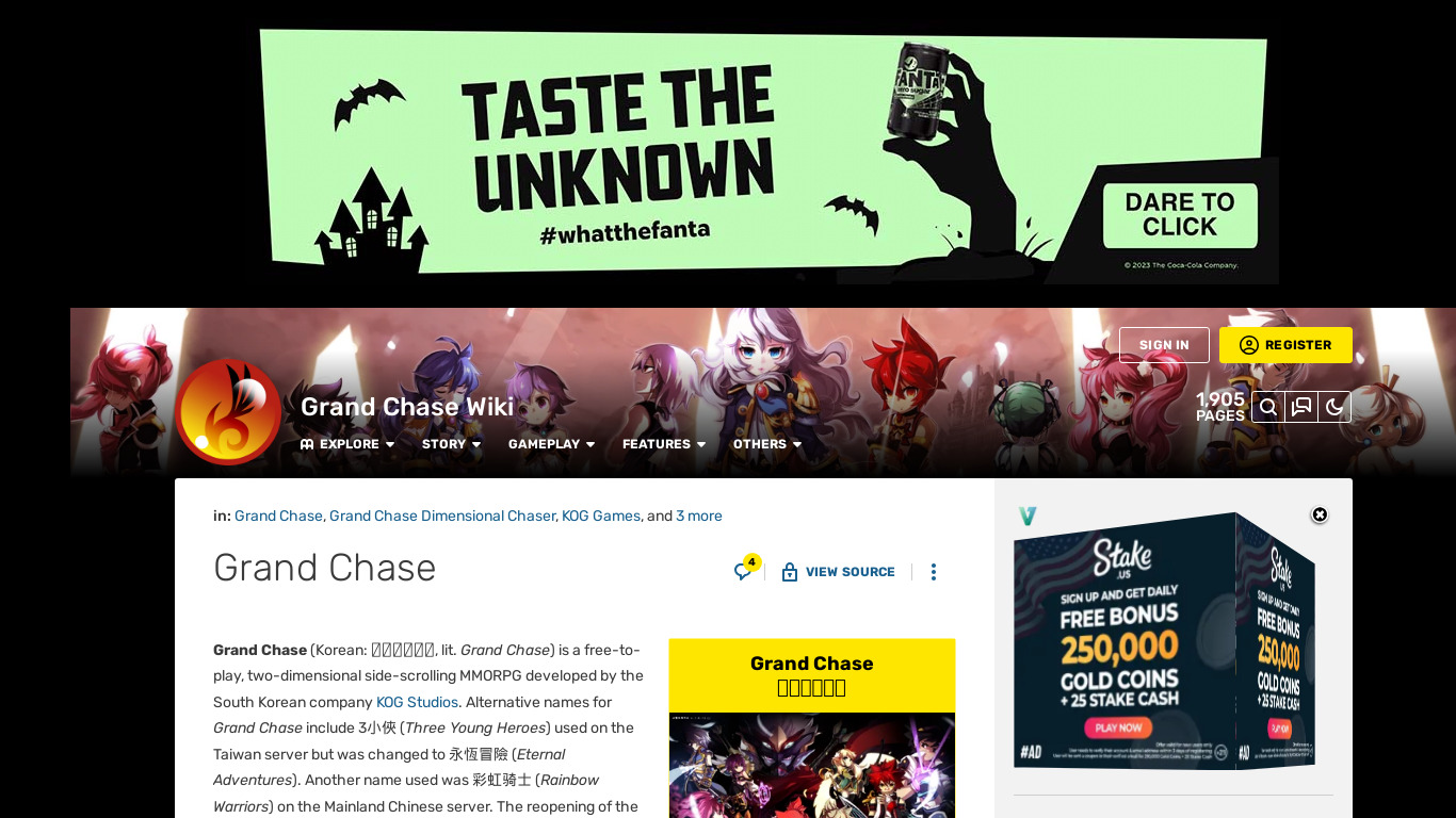 Grand Chase Landing page