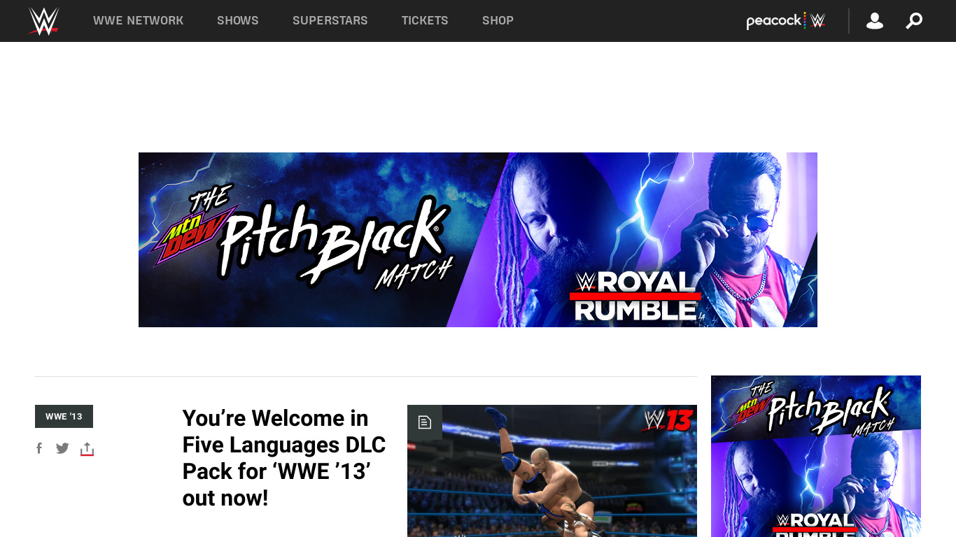 WWE ’13 Landing page
