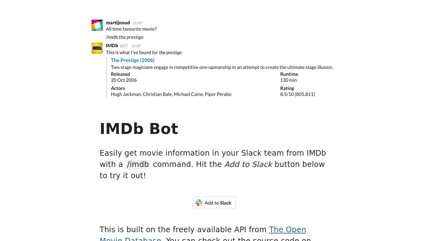 IMDb Bot Landing page