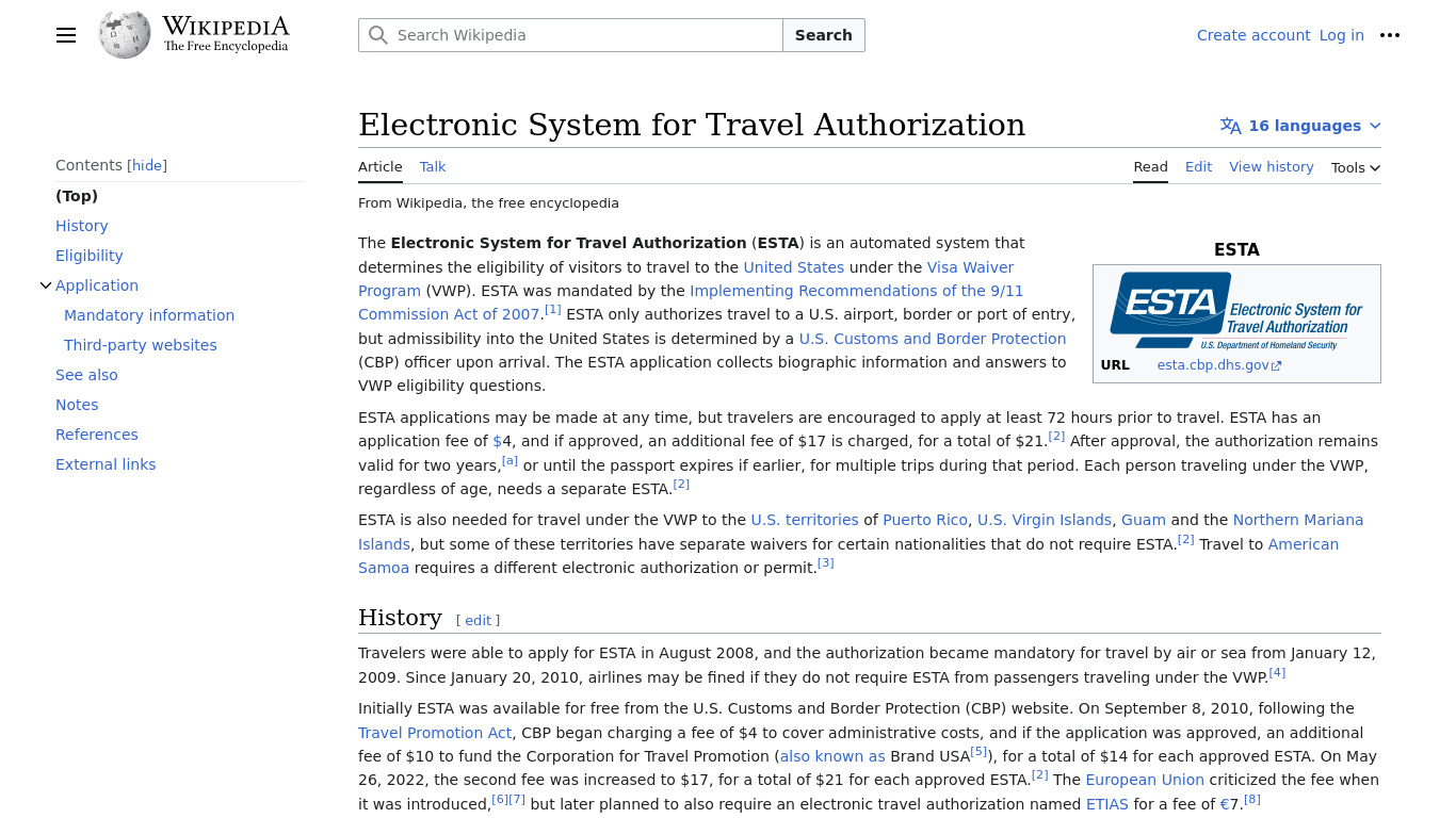Electronic Travel System Landing page