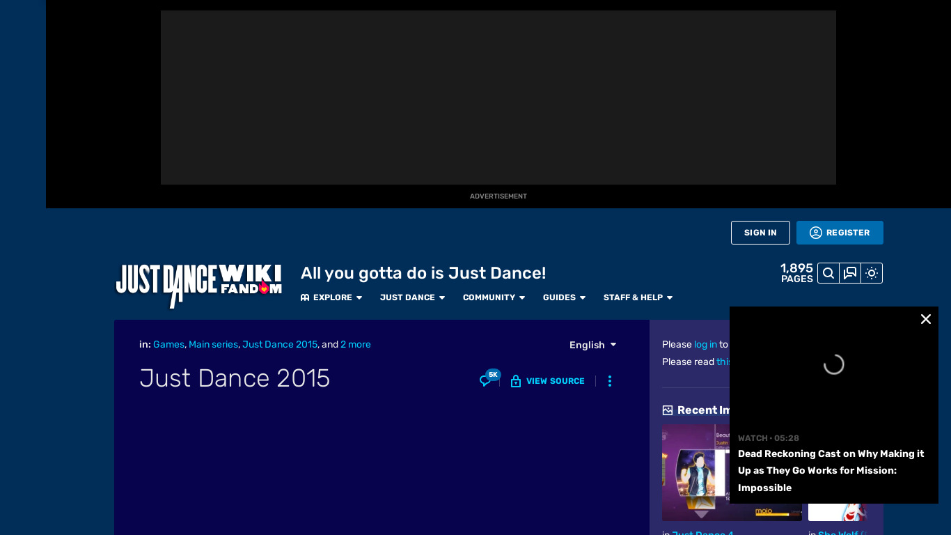 Just Dance 2015 Landing page