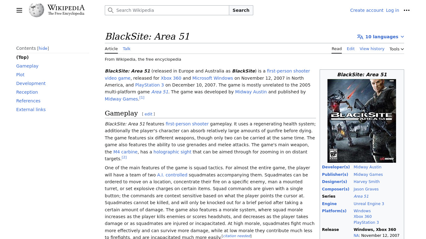 BlackSite: Area 51 Landing page