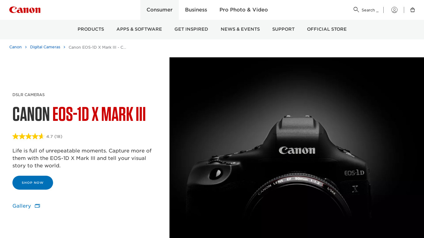 Canon EOS-1D X Mark III Landing page