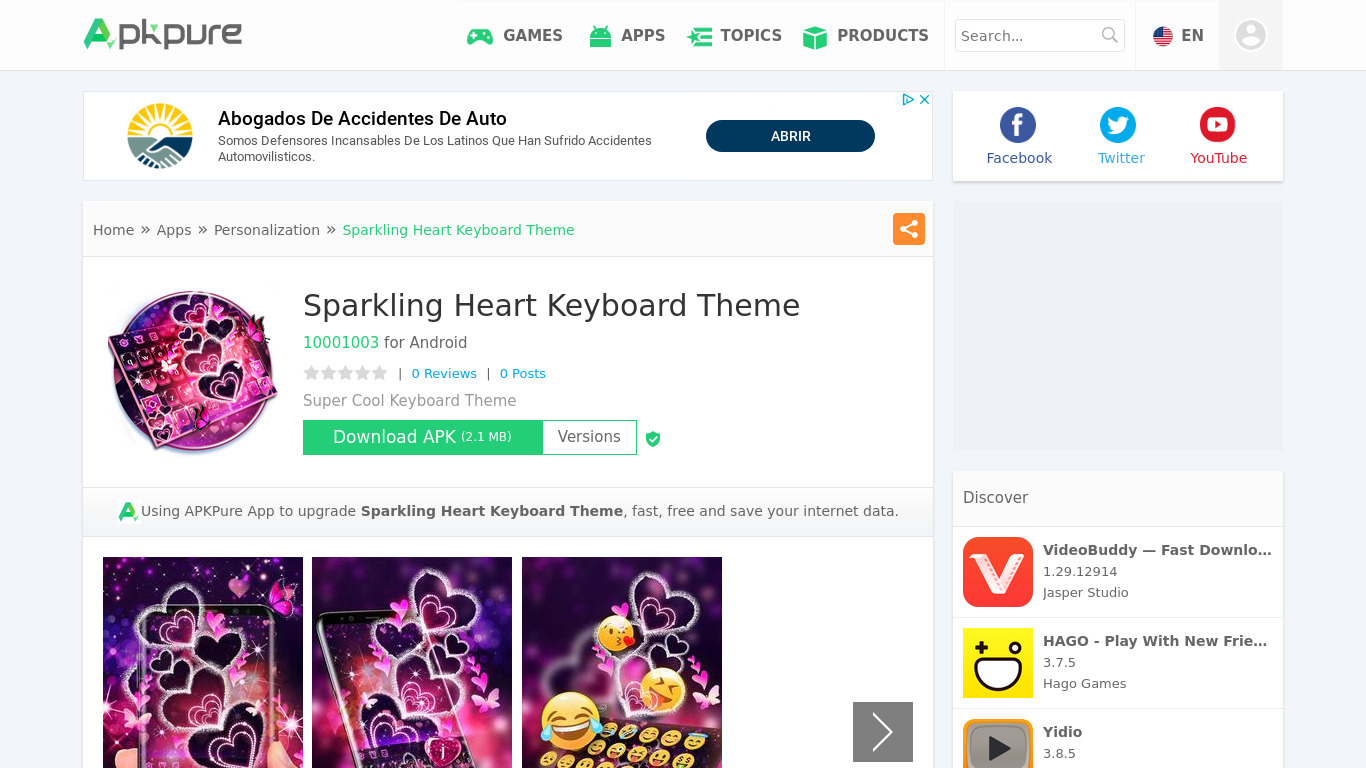 Sparkling Heart Keyboard Theme Landing page