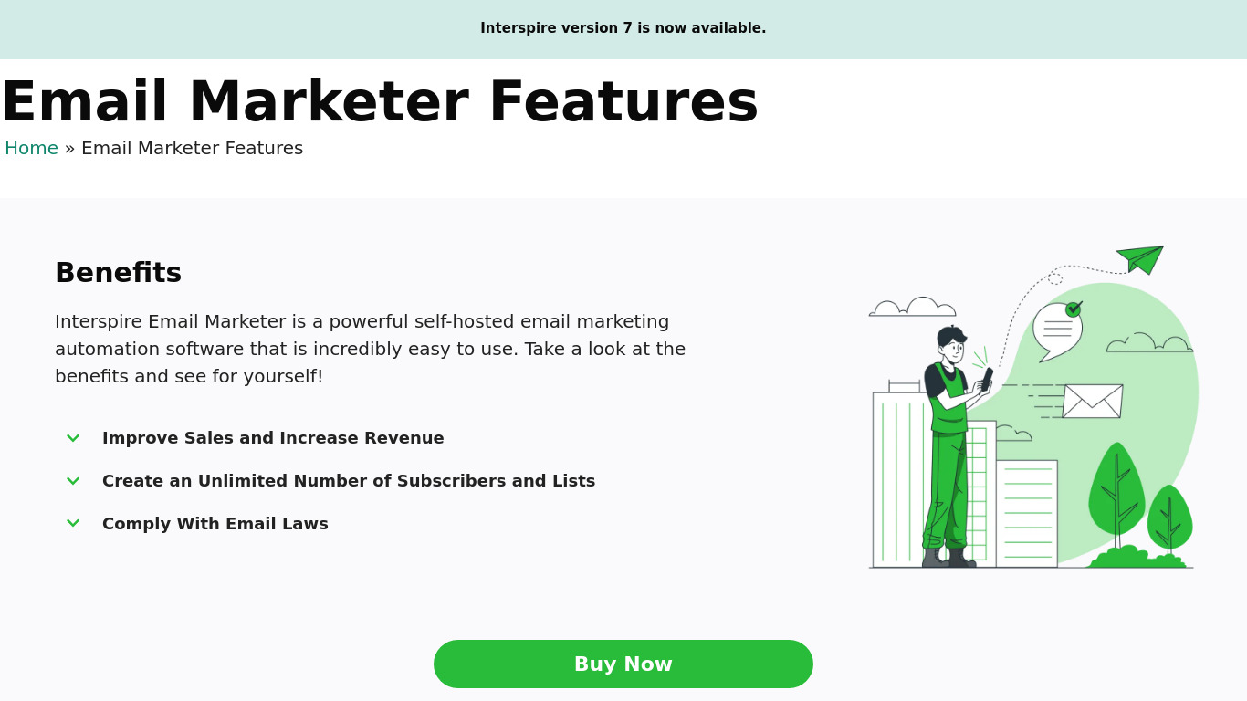 Interspire Email Marketer Landing page