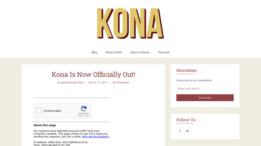 Kona Game Landing Page