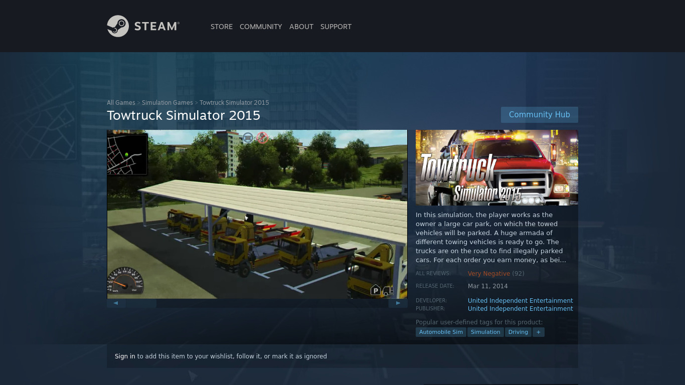 Towtruck Simulator 2015 Landing page