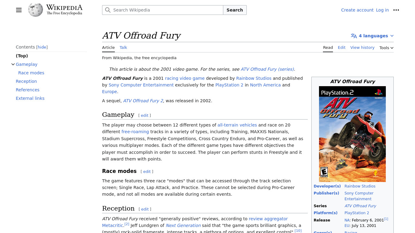 ATV Offroad Fury Landing page